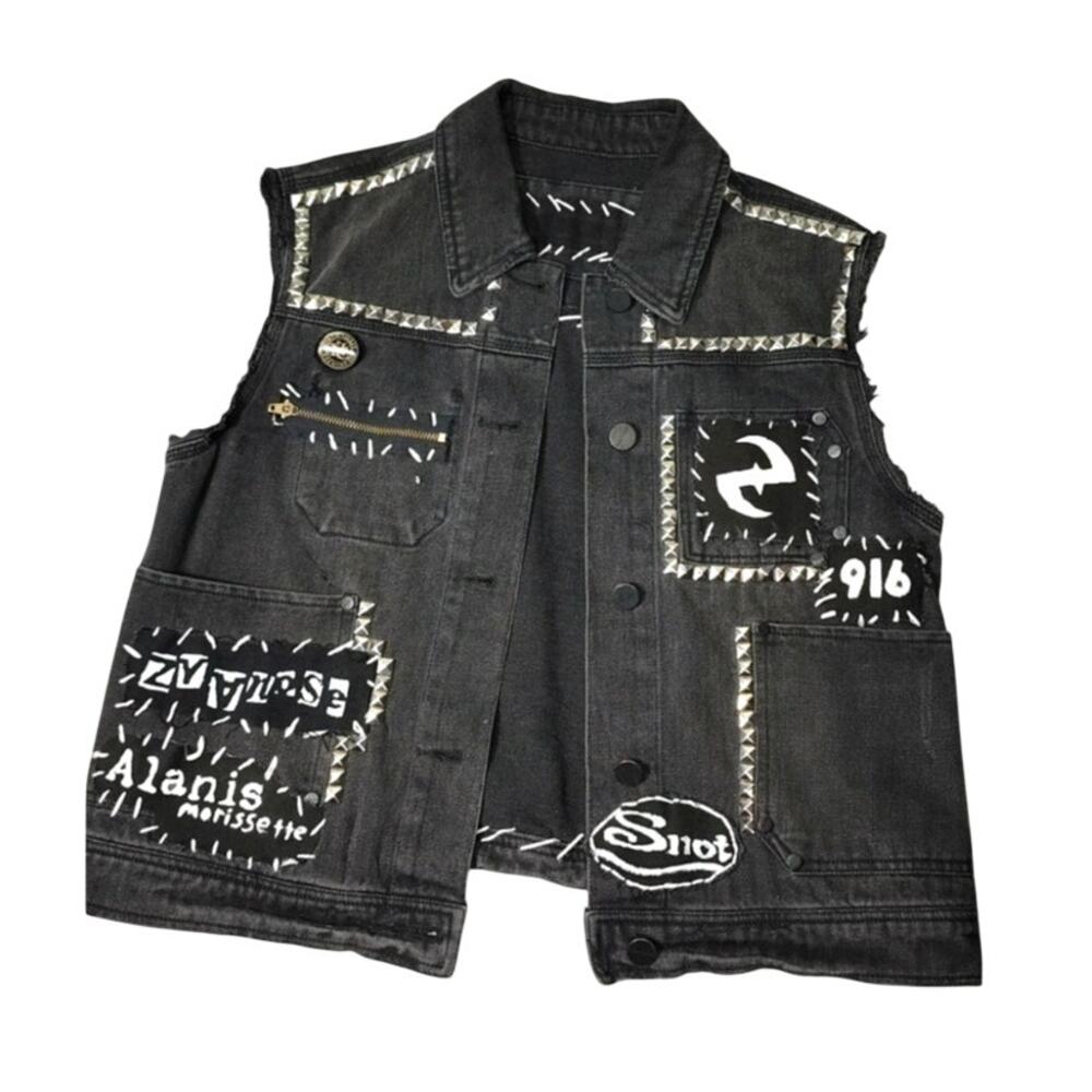 Indigo Saints Denim Vest Womens Size Small Punk Rock Goth Battle Jean Studded